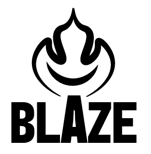 Logo with black fire over black text saying Blaze