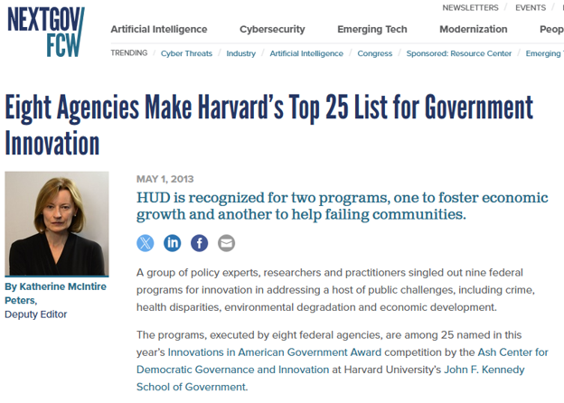 Screenshot of NextGov article about IdeaHub