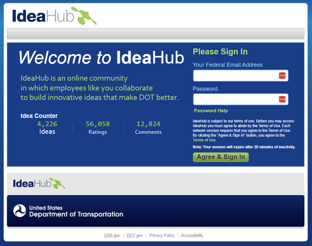 ideaHub login screen